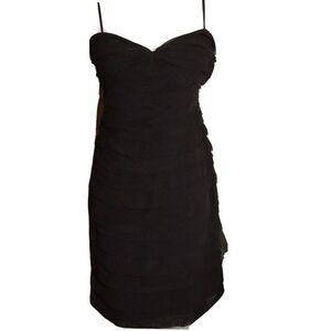 Calvin Klein Y2K Cocktail Evening Dress Size 4 Black Ruffle Layered Tiered Bin M